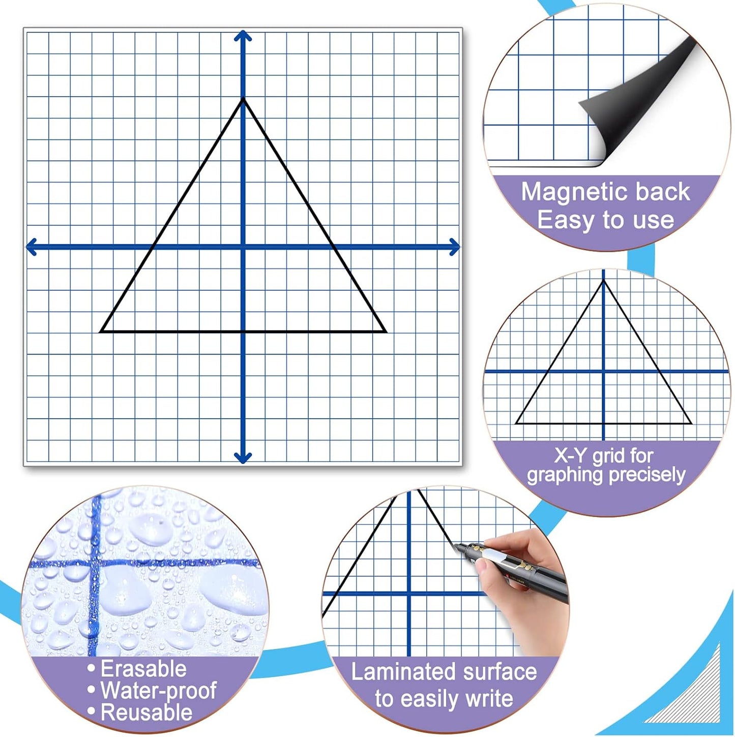 Teling 8 Pieces Jumbo Magnetic Xy Coordinate Dry Erase Grid 26 x 26 Inches, Magnet Graph Whiteboard for Classrooms, Teaching, Learning Tools
