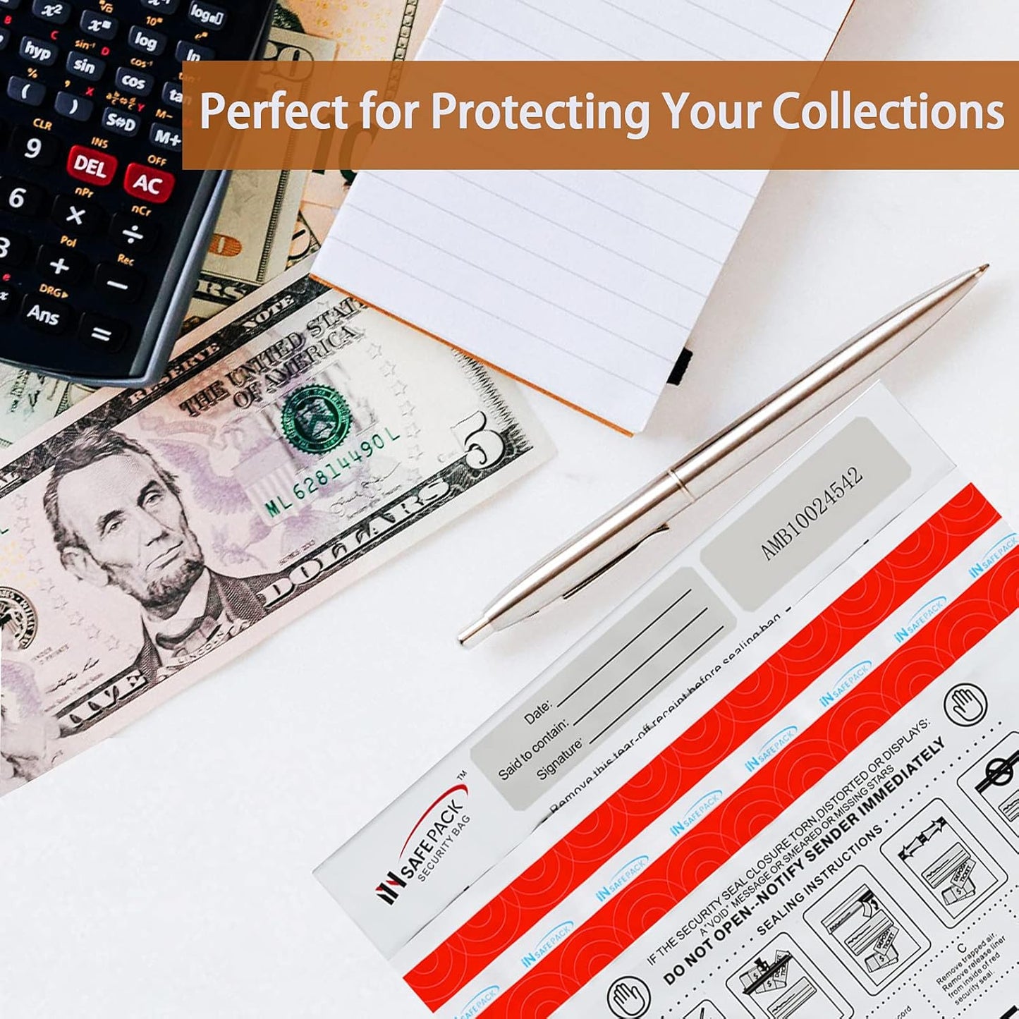 INSAFEPACK 100PCS 12"x16" Bank Deposit Bags - 100% Recyclable Tamper Evident Bags - Self Adhesion Security Bank Pocket