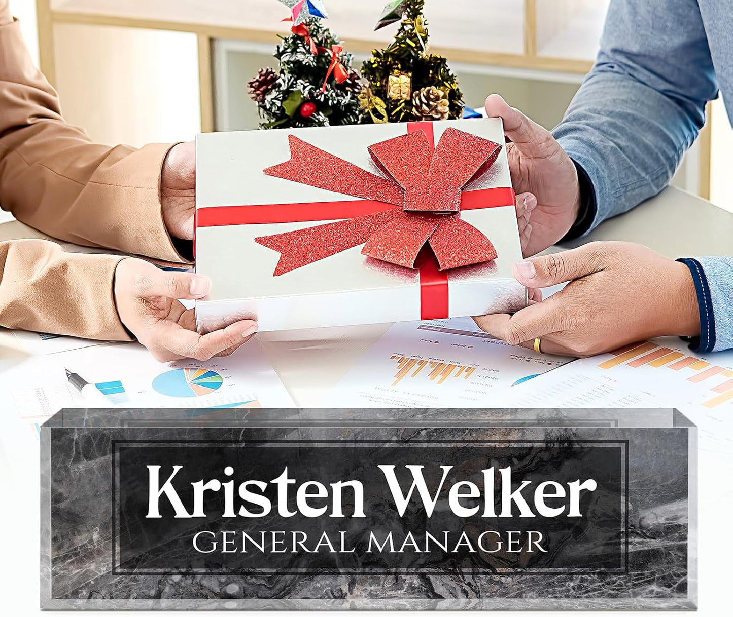 Gowellly Desk Name Plate Personalized - Custom Acrylic Name Plate for Desk - Enterprise Custom Logo/Text nameplates - Employee Appreciation Gifts (Ink Black)