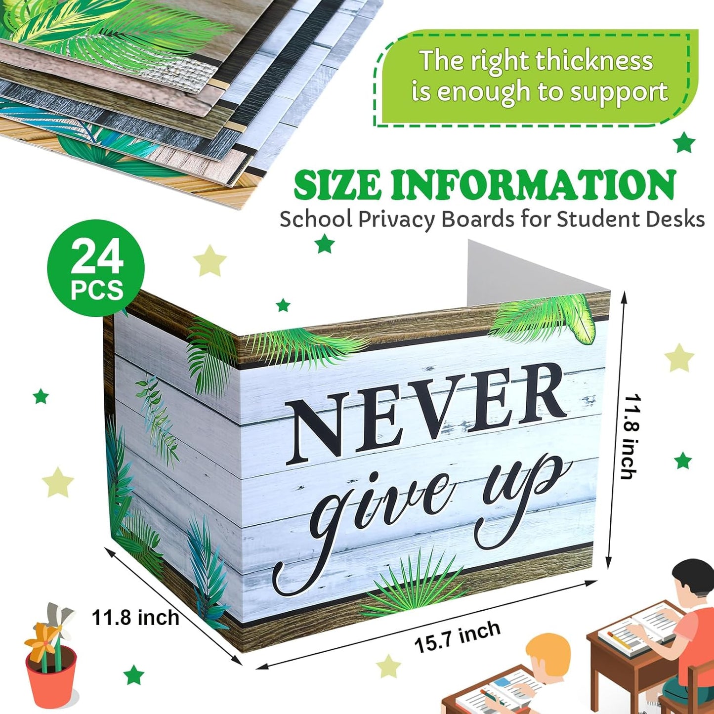 Honoson 24 Pcs Bulk Inspirational Privacy Folders for Students Cardboard Test Privacy Boards Motivational Words Desk Dividers Shield for Classroom School Study Supplies, 6 Styles(Leaves)