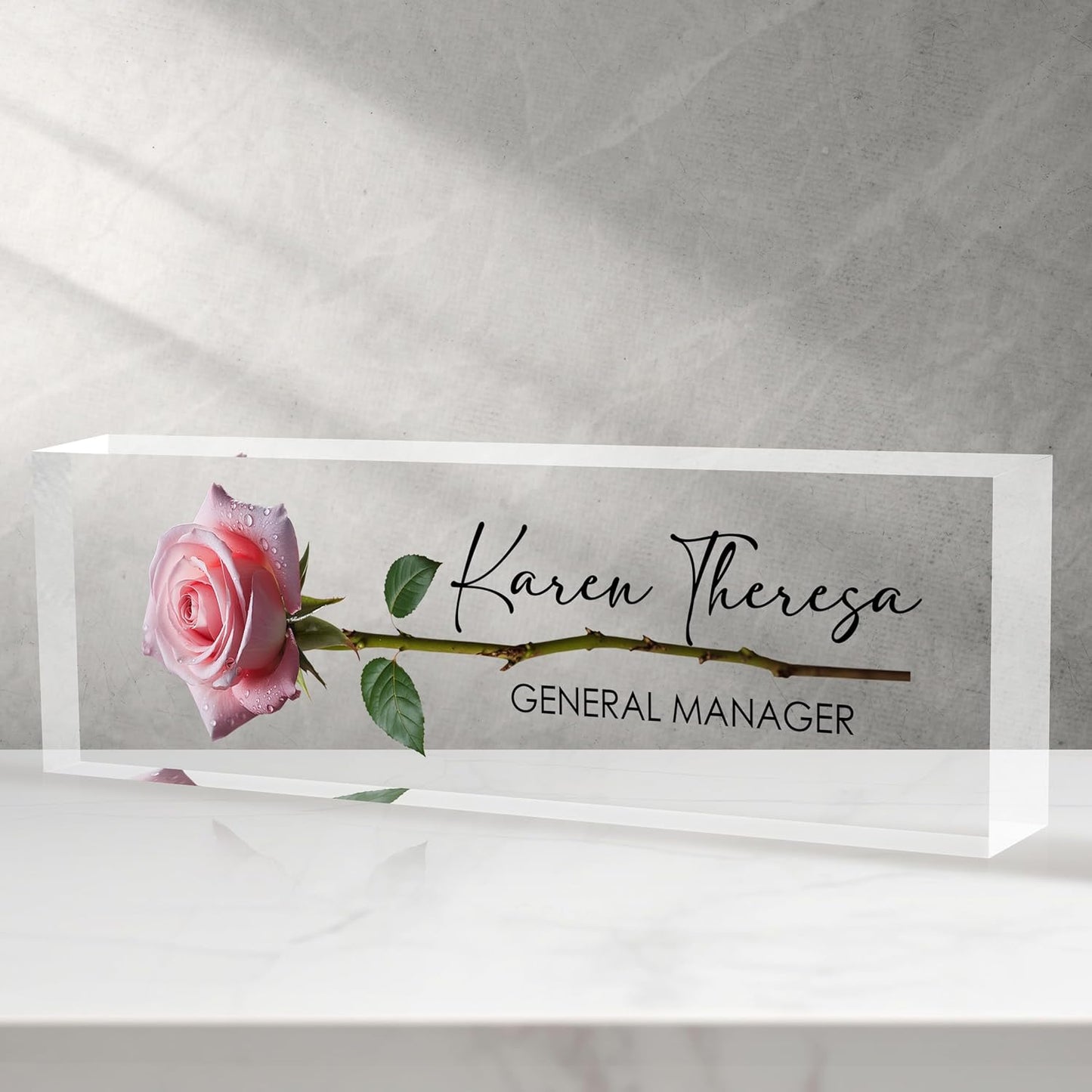 Custom Office Name Plate, Personalized Gifts for Women & Employees, Office Desk Accessory (A Rose)