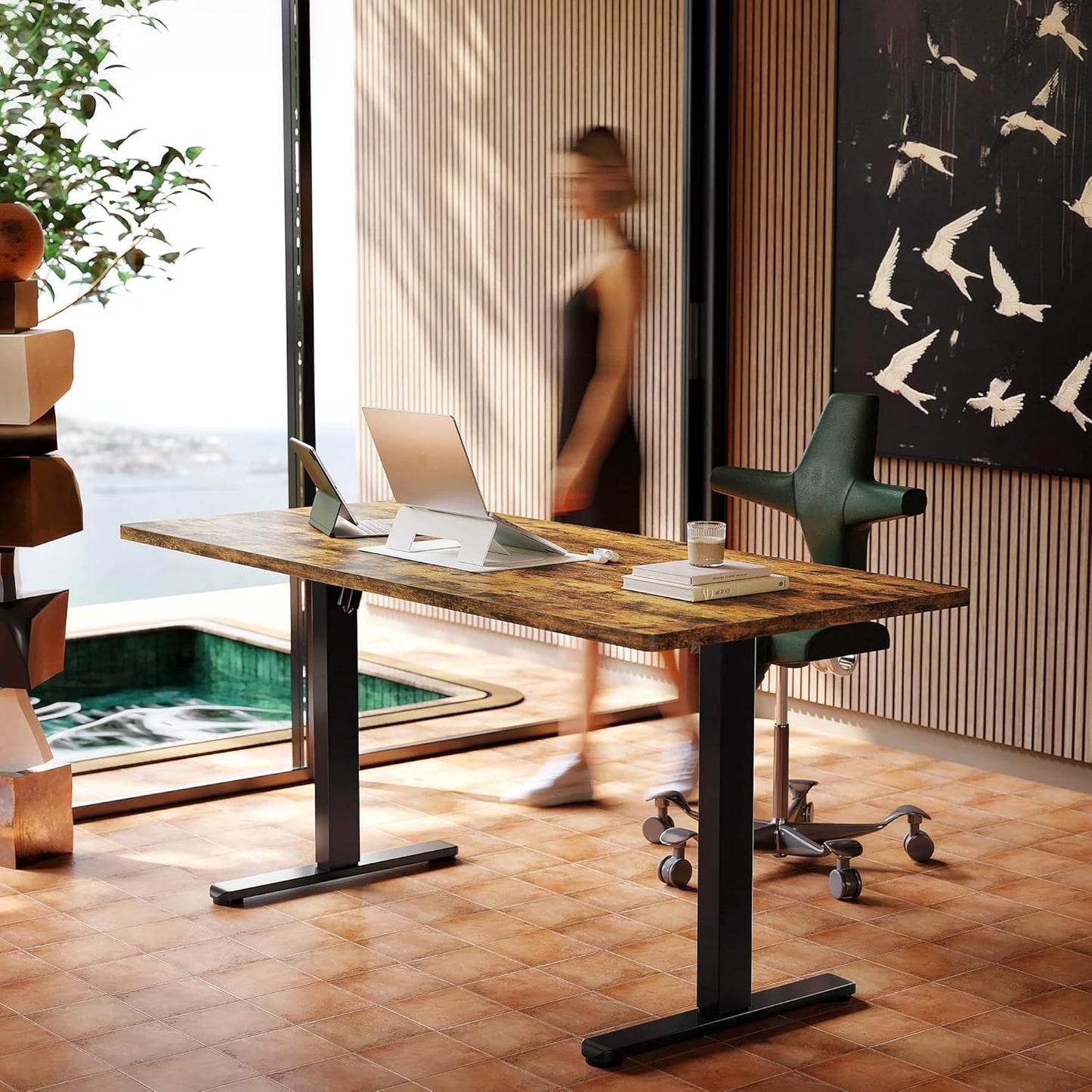 HUANUO 63 x 28 inch Electric Standing Desk Adjustable Height, 4 Memory Height Settings, Sit Stand Up Desk for Home Office & Computer Workstation, Rustic Brown