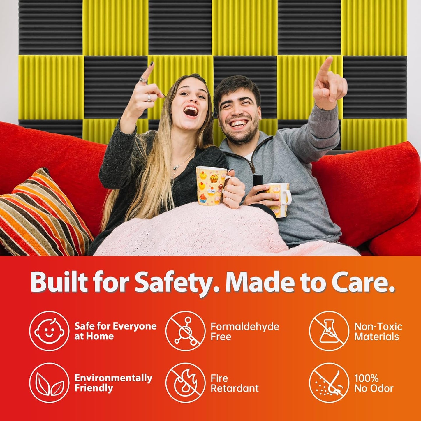 24 Pack Acoustic Panels – Sound Proof Foam Panels for Wall 12"x12"x2", Flame Retardant Wedge Acoustic Foam, High-Density Sound Absorbing Panels for Home Studio(Yellow, 2" Thick 24 Pack)