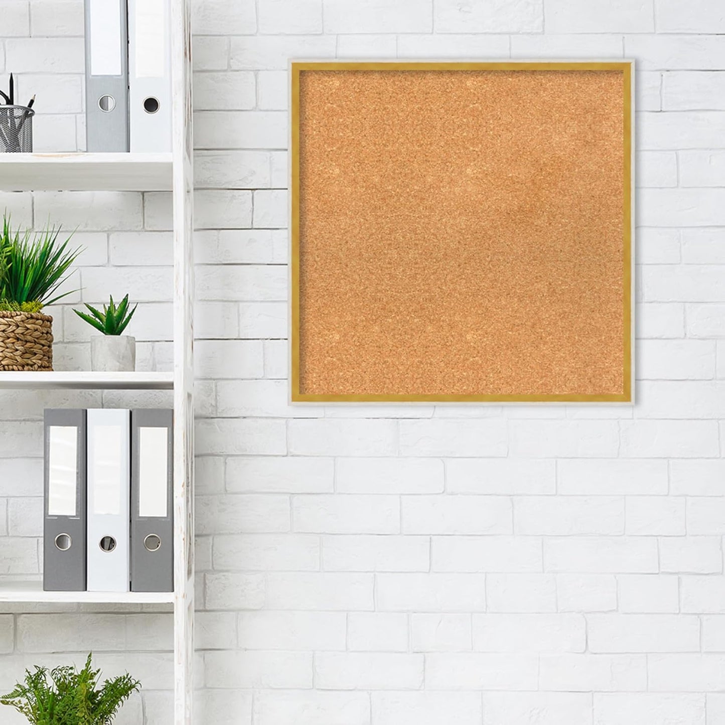 Amanti Art Natural Cork Board for Wall, 23x23 Vision Board with White Frame, Medium Corkboard Office Decor for Home Organization, Modern Corkboard Pinboard to Display Items for Home Organization in