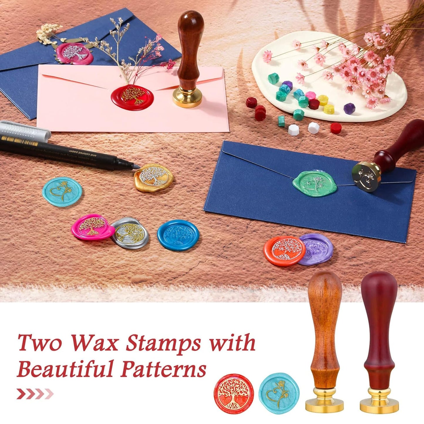 Paxcoo Sealing Wax Kit with Wax Seal Beads, Stamp, Warmer, Spoon, Envelopes for Letter Sealing