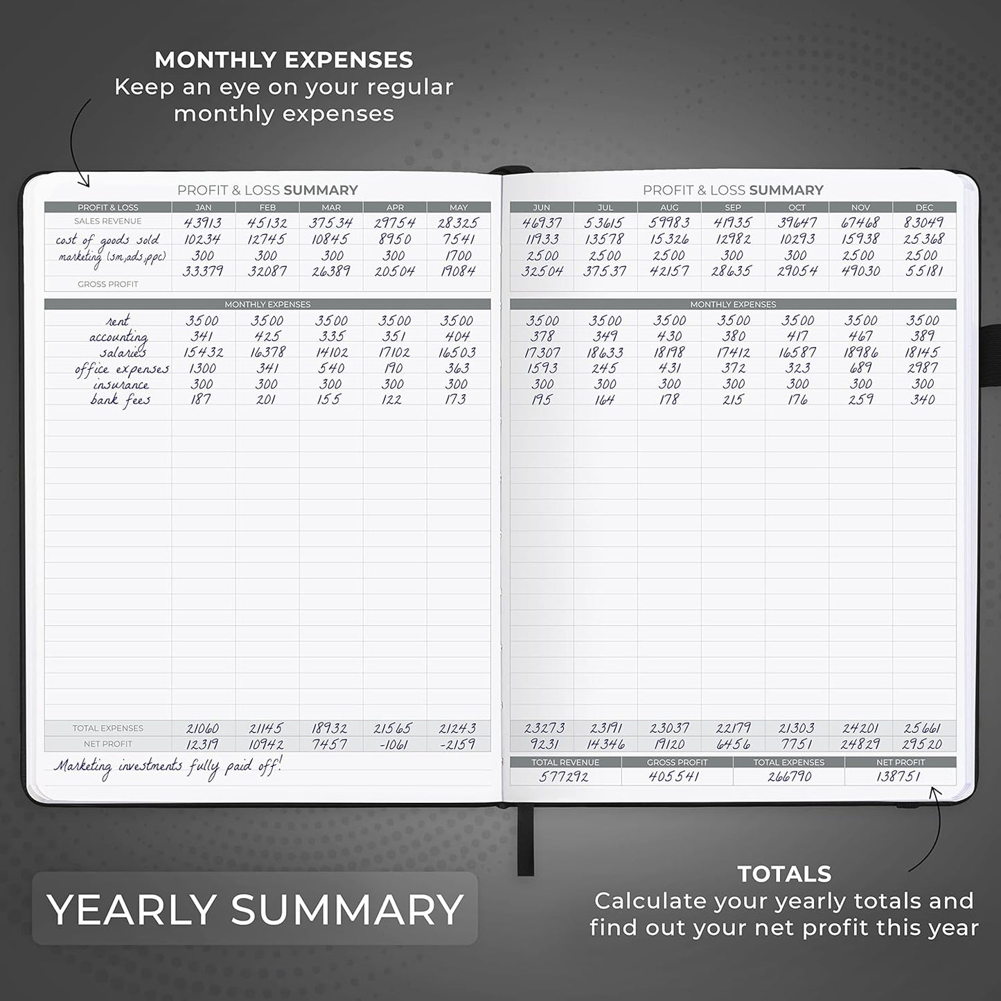 Clever Fox Income & Expense Tracker Large – Accounting & Bookkeeping Ledger Book for Small Business – 2-Year Record Notebook, A4 (Black)