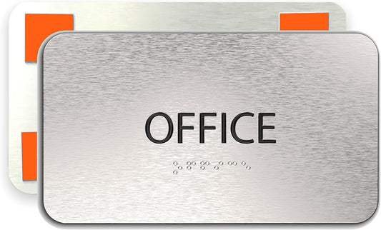 ADASigns Office Sign 7”x4” - Durable Brushed Aluminum with Grade 2 Braille - Easy Installation with Strong Double Sided Adhesive Tape - ADA Compliant office door signs for Businesses & Offices