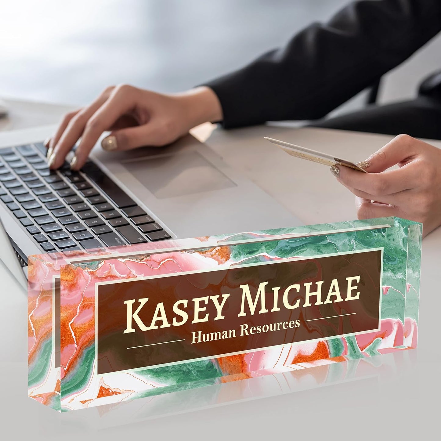 Desk Name Plate Personalized, Custom Name Plates for Desks, Employee Appreciation Gifts,Acrylic Desk Ornaments (Ink Painting)