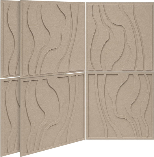 BUBOS Large Acoustic Panels, 6-Pack Soundproof Wall Panels Thickened 23.6 x 23.6 Inches, Self-adhesive Sound Absorbing Panels Decorative for Recording Studio Office Home Theater, Camel