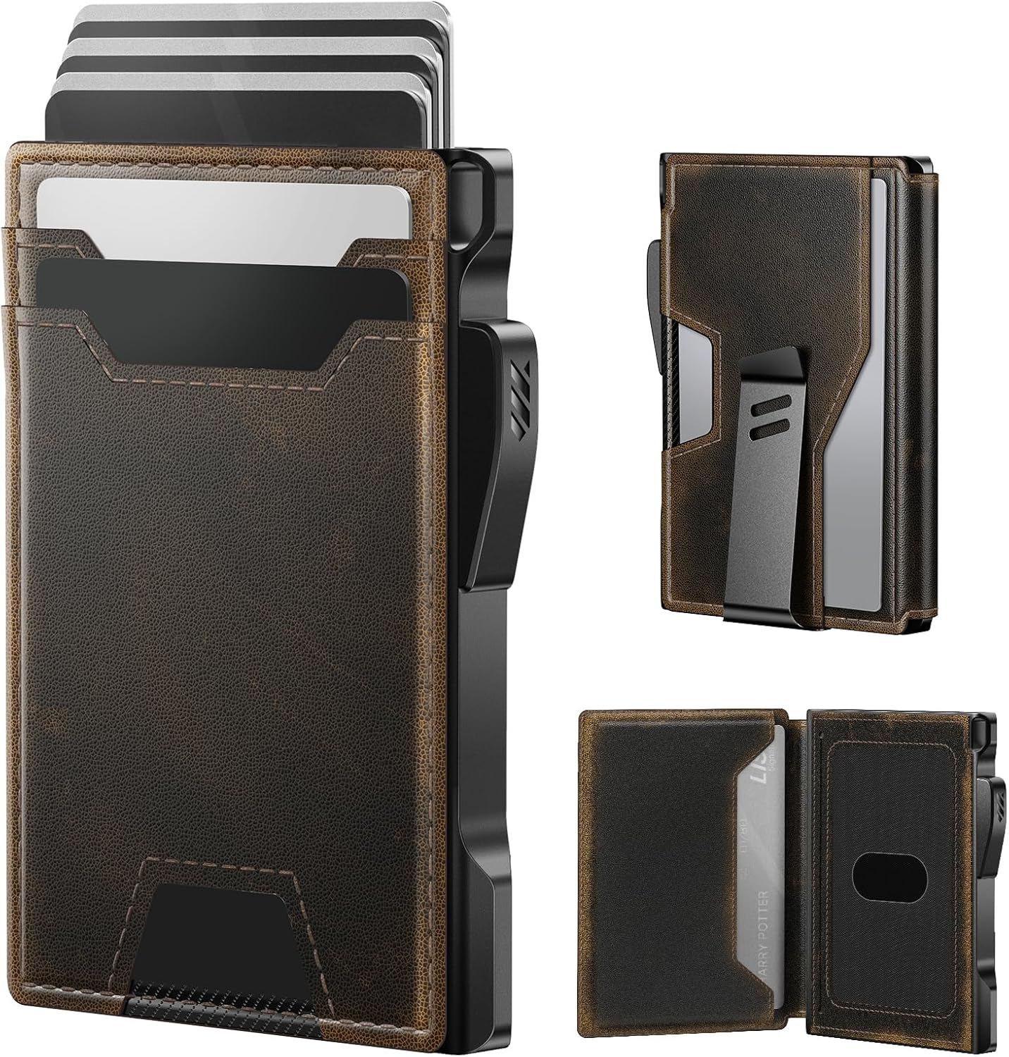 typecase Wallet for Men: Rfid-blocking with Money Clip Slim Leather Bifold ID Window Smart Pop Up Card Case Front Pocket Wallet with Gift Box (Burnished Black)