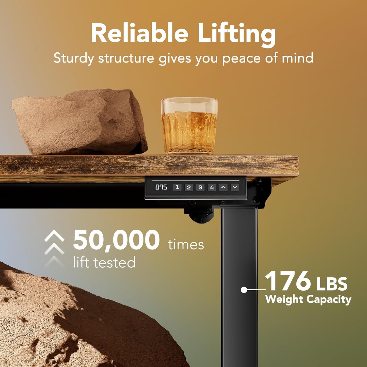 HUANUO 43 x 24 inch Electric Standing Desk Adjustable Height, 4 Memory Height Settings, Sit Stand Up Desk for Home Office & Computer Workstation, Rustic Brown