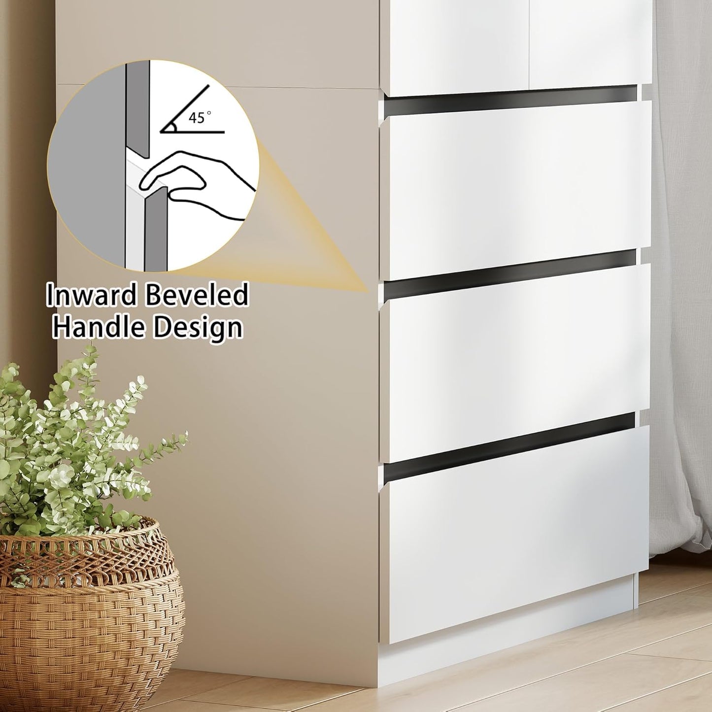 Bedroom Armoire Wardrobe Closet with 6 Drawers: White Wardrobe Closet with 4 Doors, Modern Cabinet for Clothes with Shelves, Wooden Armoire for Hanging Clothes (Modern, 2)