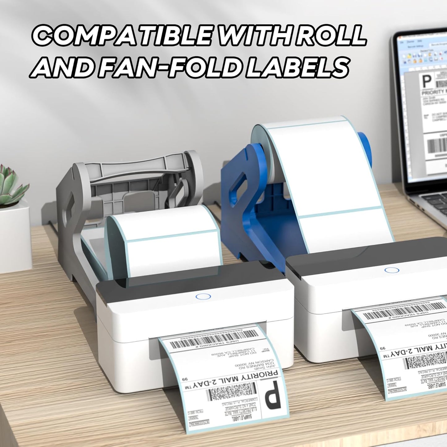 PONNOR Label Holder Thermal Shipping Label Holder for Rolls and Fanfold Labels Stand Desktop Printer DIY Accessory Business Supplies for Home, Office(Blue)