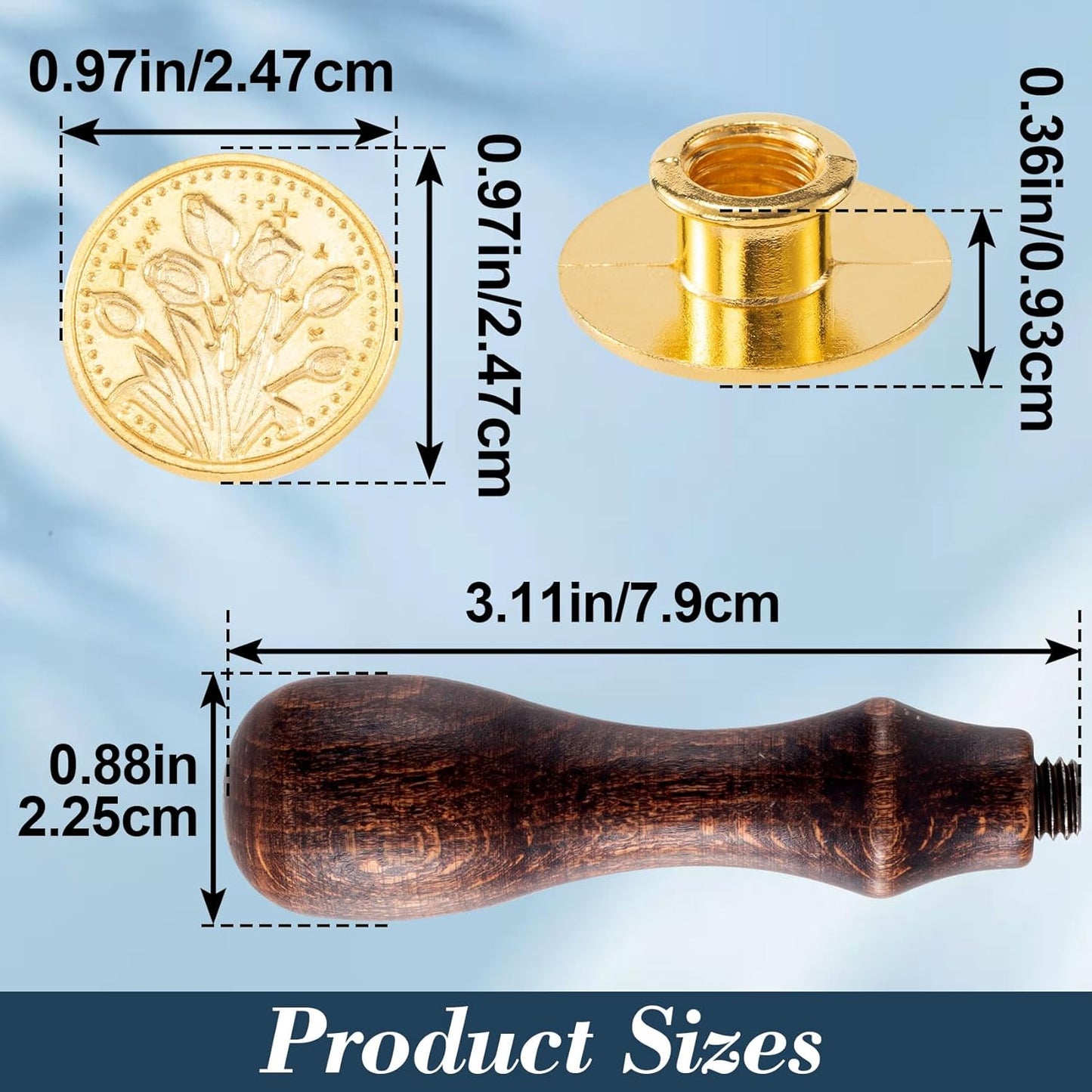 5pcs Wax Seal Stamp Kit, Brass Gold Sealing Wax Stamps Head and Wooden Handle Gold Rose Tree Daisy Flower for Wedding Halloween Christmas Valentines Invitations Cards Envelopes Wrapping