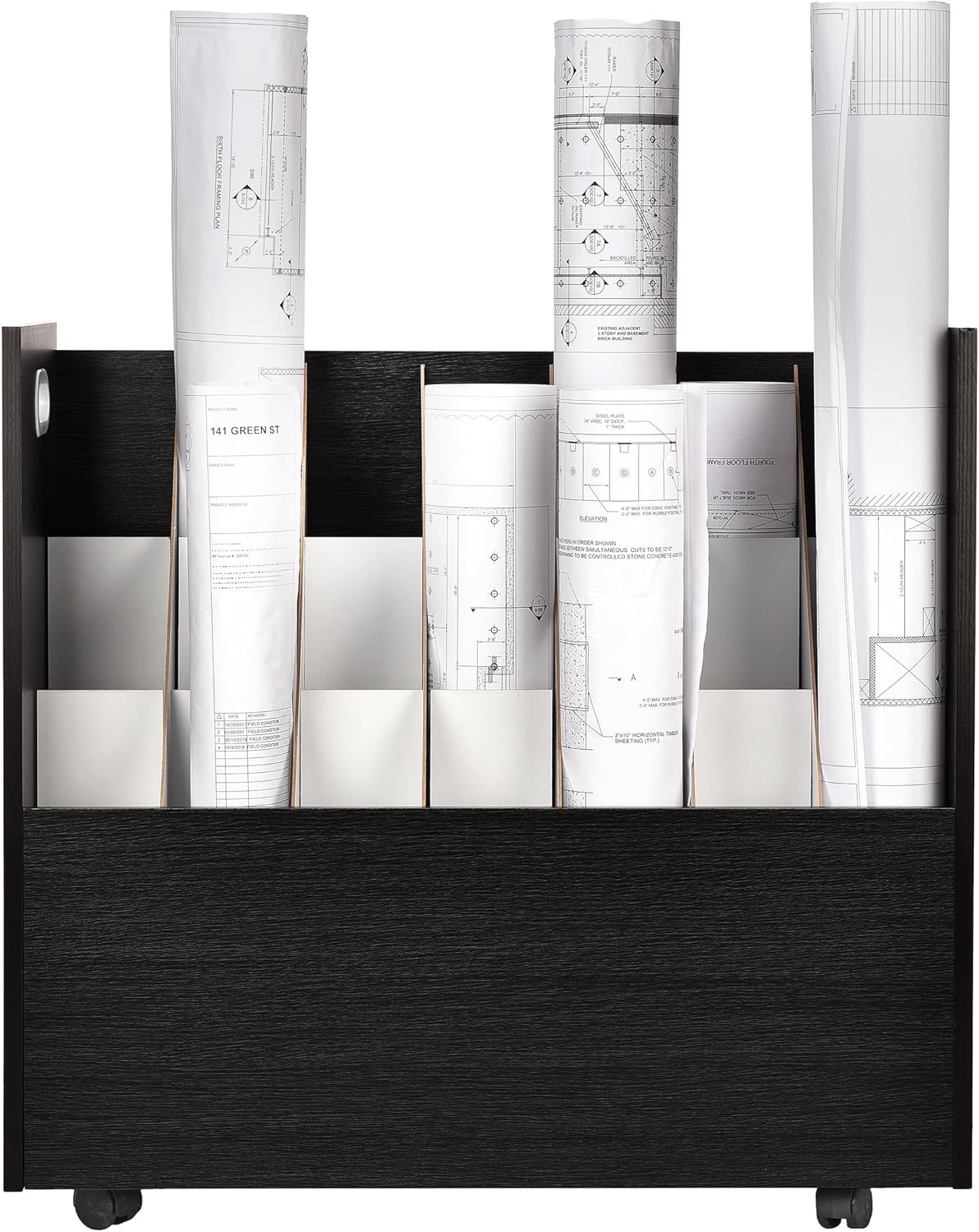 Adir Blue Print Storage Organizer - Mobile Roll File Cart, Construction Plan Holders, Blueprint Cabinet with Wheels, Roll Files Storage for Office and Home (21 Slots, Black)