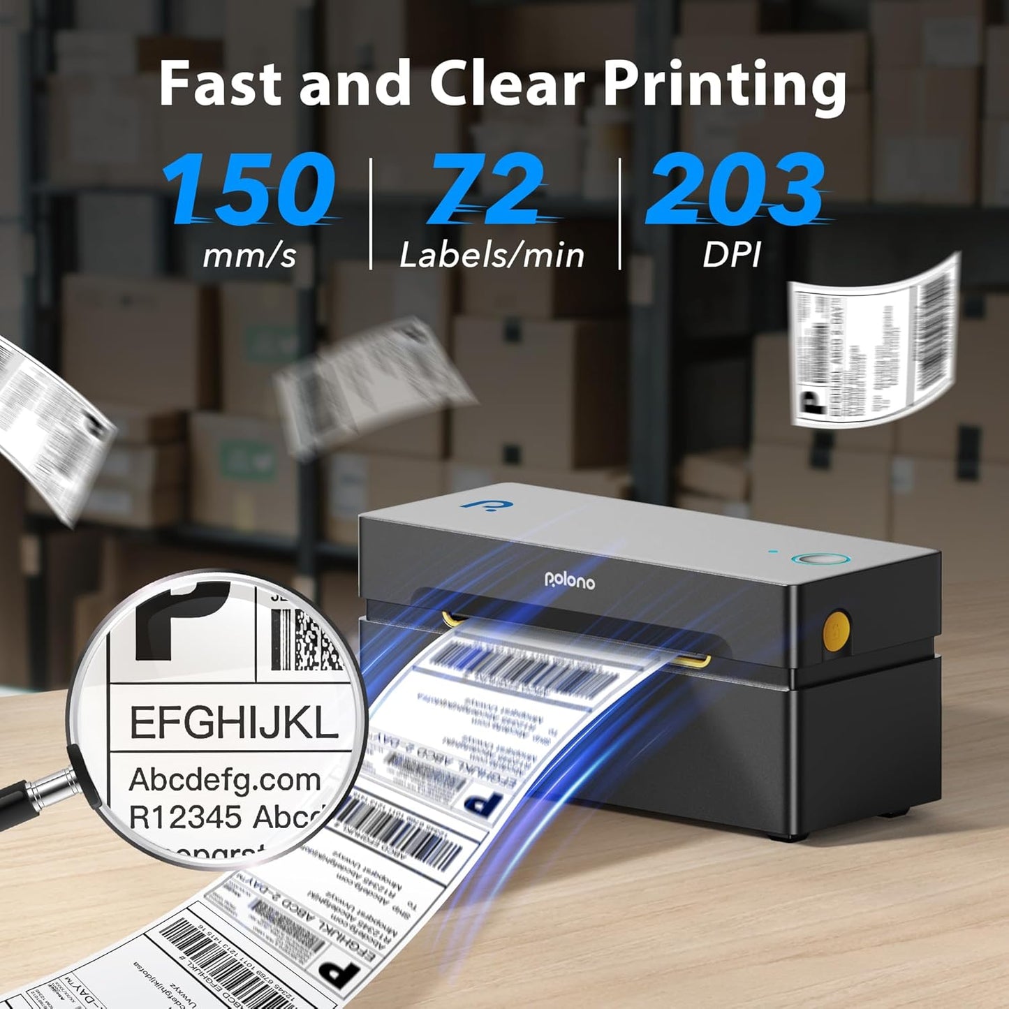 POLONO Bluetooth Thermal Shipping Label Printer, Wireless 4x6 Shipping Label Printer for Small Business, Support iOS, Android, Windows and Mac, Compatible with Amazon, Ebay, Shopify, Etsy, USPS(Brown)