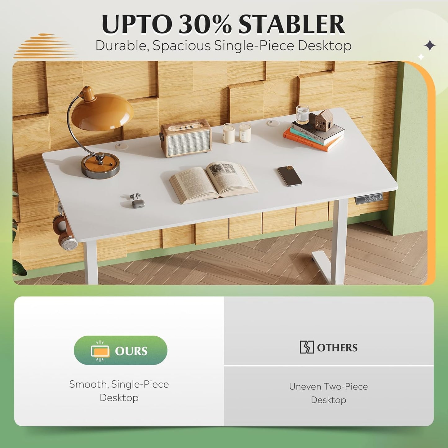 DEVAISE 55x28 Inch Whole Piece Standing Desk, Seamless Desktop Electric Standing Desk, Office Computer Desk with Adjustable Height, 3-Preset Memory Sit Stand up Desk for Home, Office (White)