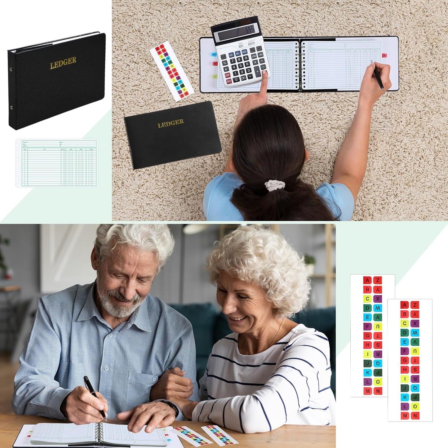 Ring Ledger Binder with 200 Pcs 5"x8.5" Ledger Sheets Small Index Tabs for Bookkeeping Accounting Business with Debit Credit Balance Columns(Black Cover, White Sheets)