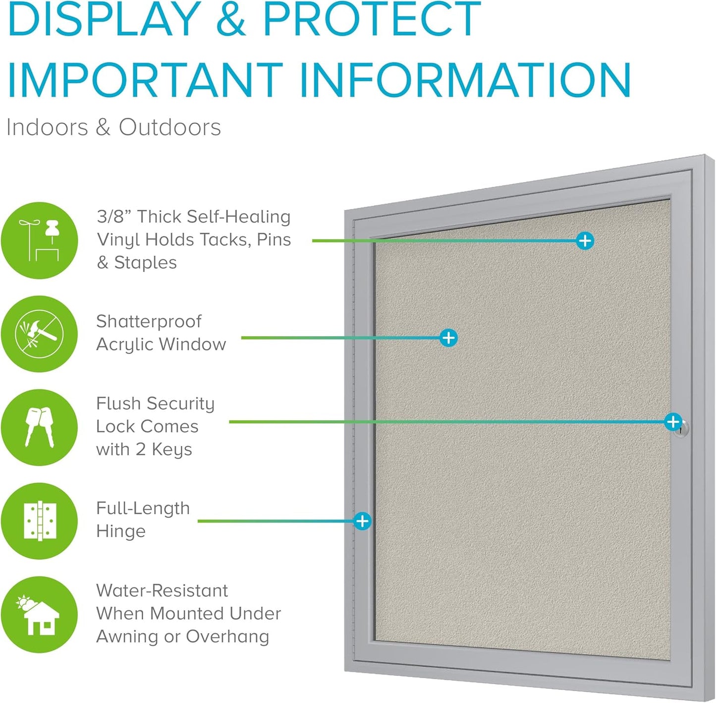 Ghent 36"x24" 1-Door Outdoor Enclosed Vinyl Bulletin Board, Shatter Resistant, with Lock, Satin Aluminum Frame - Ivory (PA13624VX-185), Made in The USA