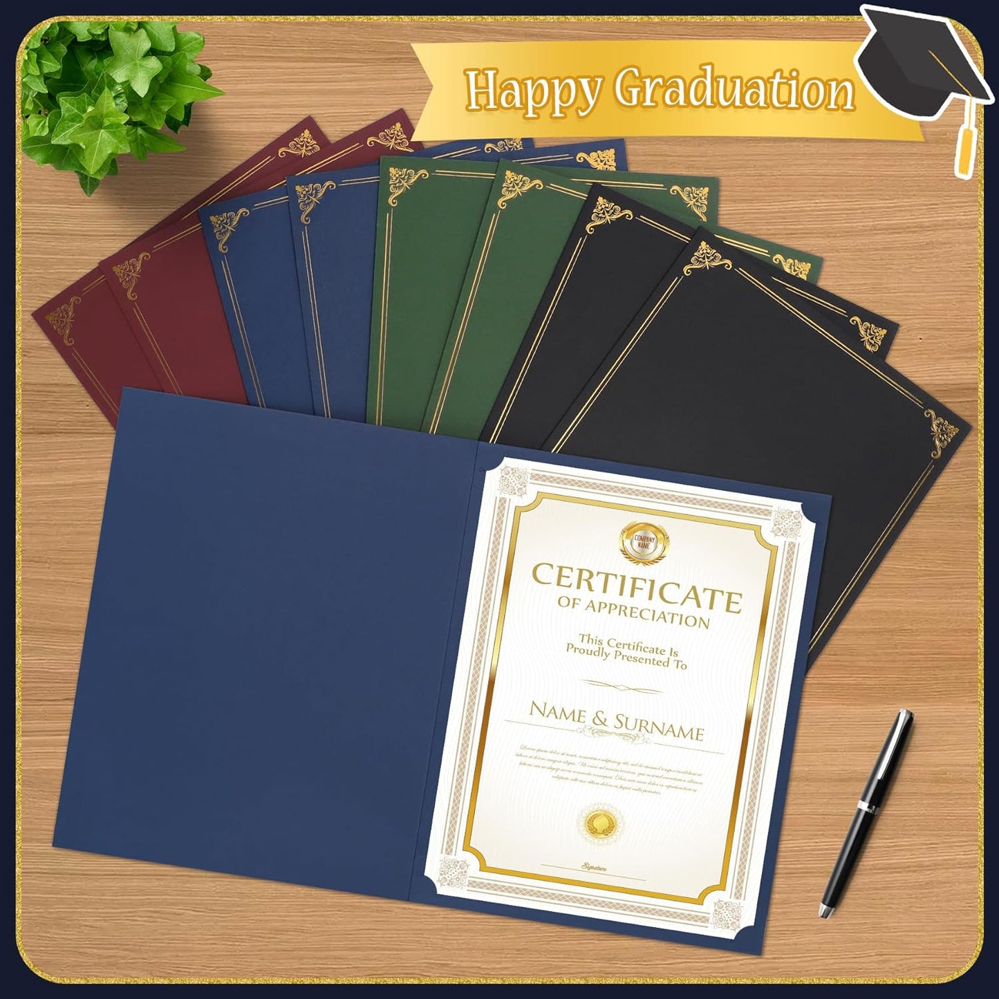 Ndsox 90 Packs Navy Blue Certificate Holders, Graduation Diploma Holders, 350GSM, Diploma Covers with Gold Foil Border for Letter Size 8.5" x 11" Award Certificate Paper, Cardstocks and Documents