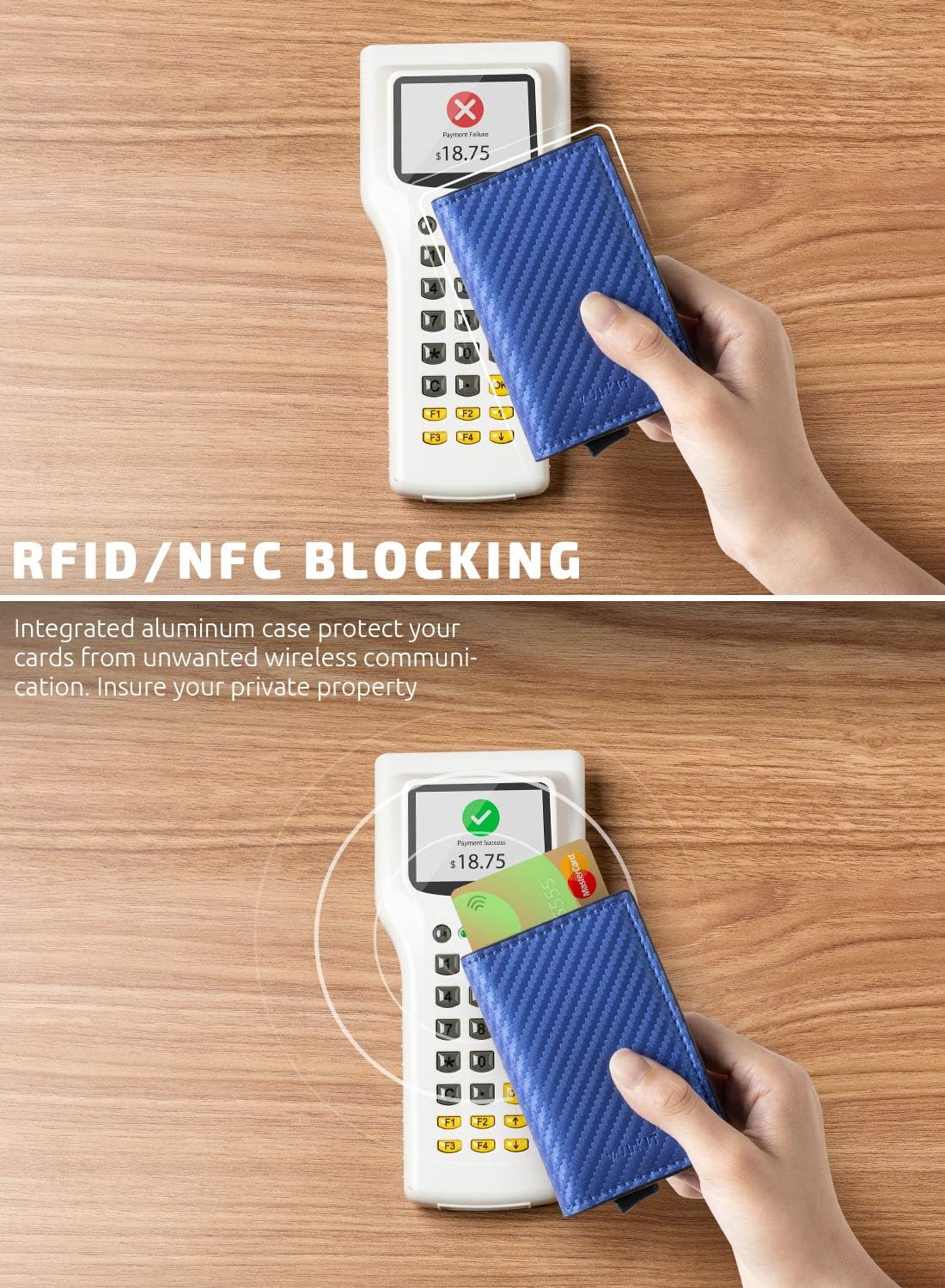 VULKIT Credit Card Holder RFID Blocking Leather Automatic Pop Up Wallet Aluminum Slim Pocket Business Card Case