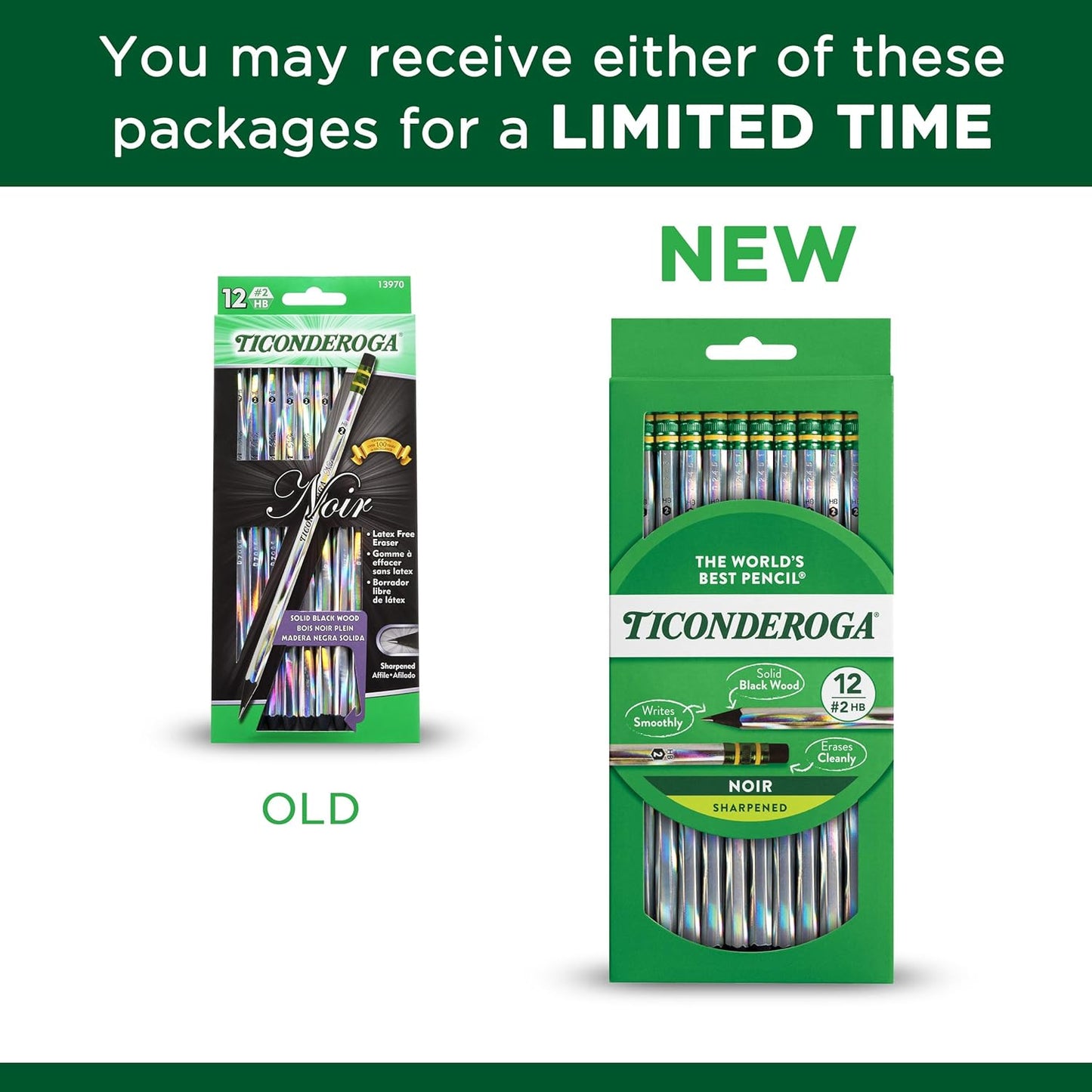 Ticonderoga Noir Wood-Cased Pencils, Pre-Sharpened, #2 HB, Holographic (Pack of 6, 72 Count Total)