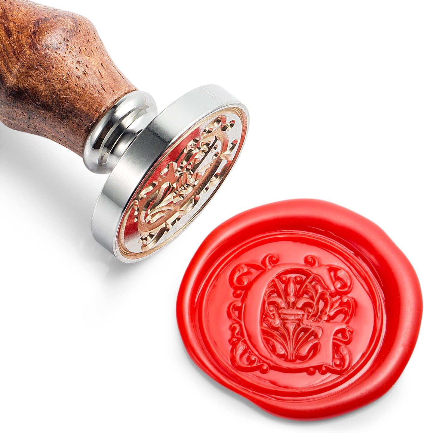 Mceal Wax Seal Stamp, Large Seal 1 1/5"(30mm) Dia, Silver Brass Head with Wooden Handle, Regal Letter A to Z Series (Letter G)