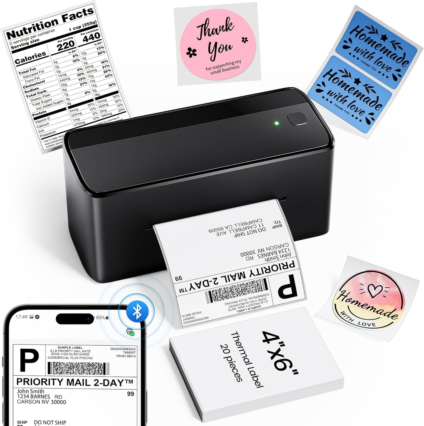 Phomemo Label Printer, 4x6 Shipping Label Printers for Small Business, Wireless Thermal Printer Compatible with Android&iOS, Windows, Chrome, Bluetooth Printers Used for Amazon, Ebay, Shopify, USPS