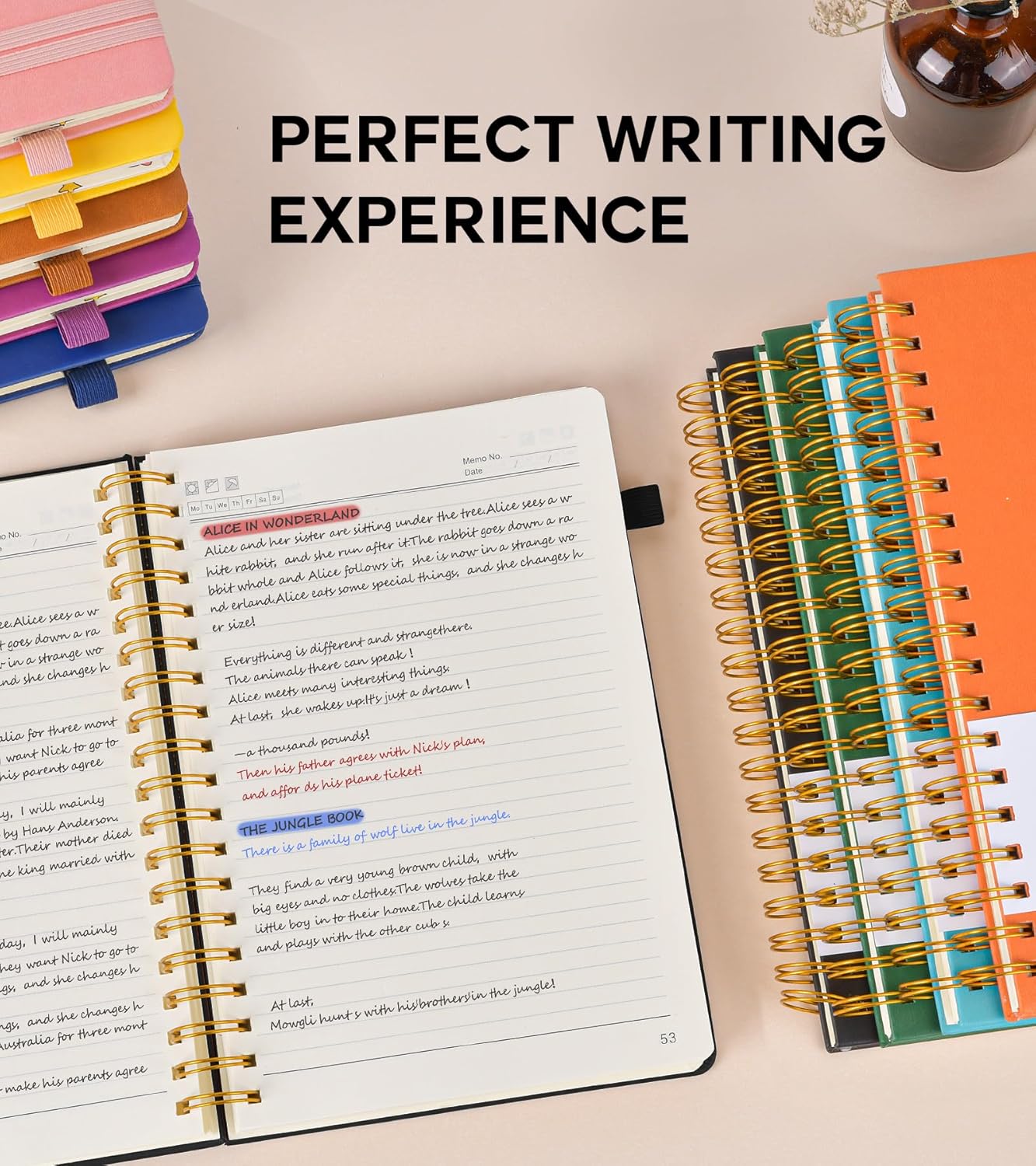 Spiral Notebook Journal for Women Men, 300 Numbered Lined Pages, College Ruled, A5 Hardcover Spiral Bound Notebook for School, Work, Note Taking Writing, Leather Spiral Journal Medium 5.9"x8.5"