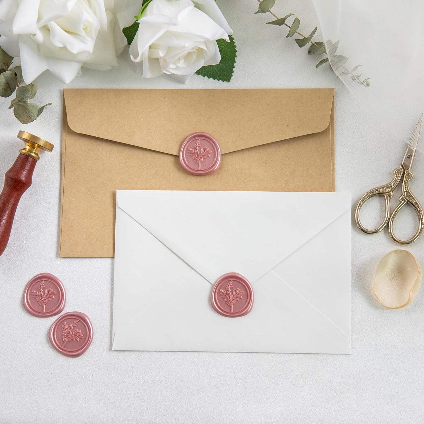 60 Pcs Rose Gold Wax Seal Stickers, Wedding Invitation Accessories Envelope Seals - Peferct for Wedding Accessories, Gift Box Craft Wrapping, Christmas Cards Envelope Decoraction