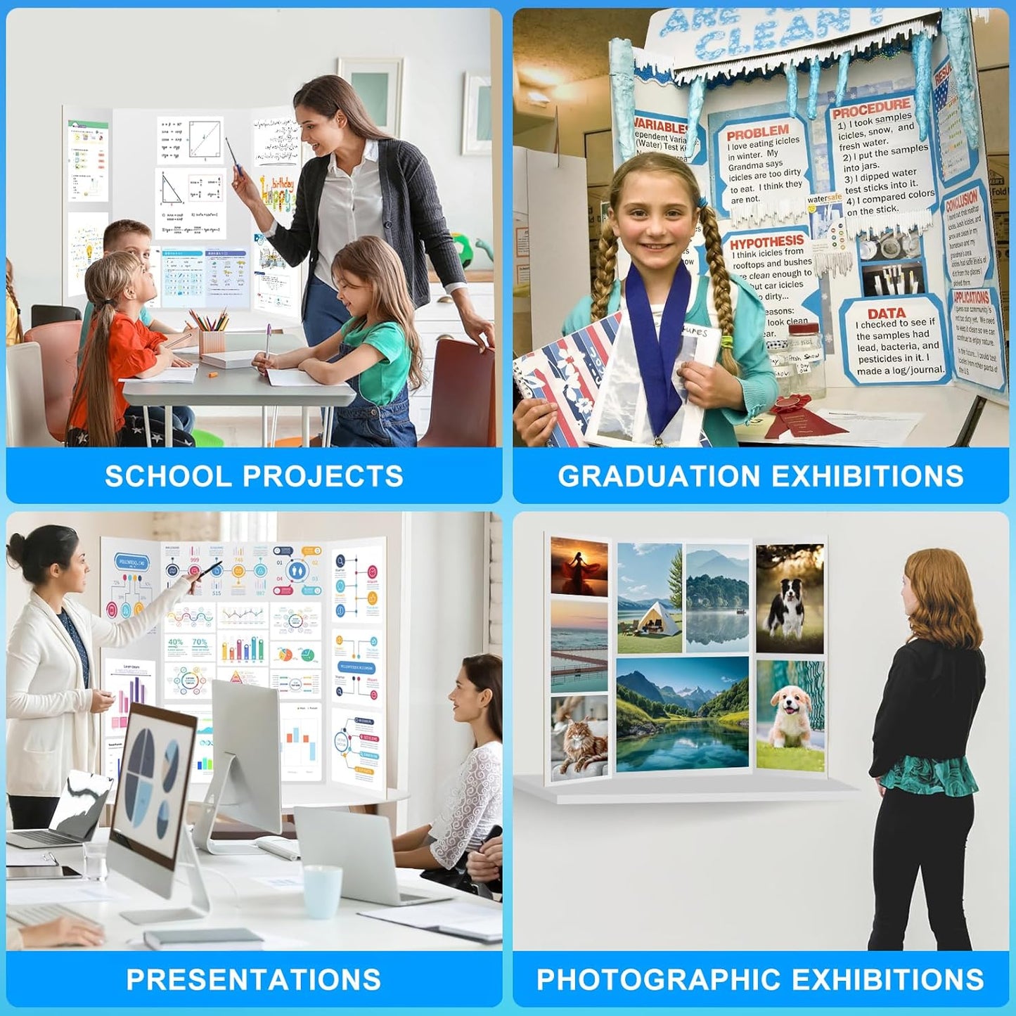 WinTS 6 Packs 36" x 48" Trifold Poster Board White TriFold Poster Boards Corrugated Presentation Board Large&Sturdy Foldable Poster Board for Presentations,School Projects,Science Fair