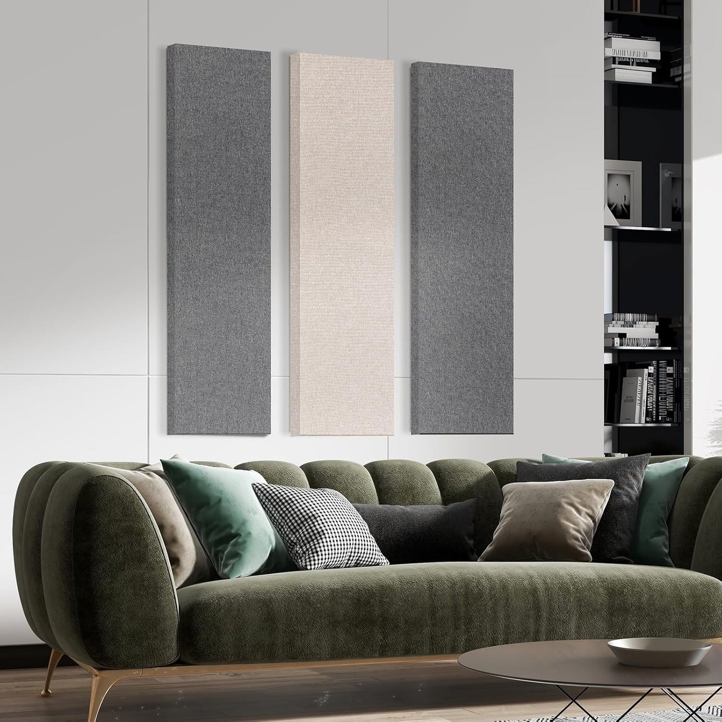 UMIACOUSTICS 2 PCS Fiberglass Acoustic Panels, 48x12x2 Inches Sound Absorbing Panels, Self-adhesive Sound Proof Panels for Studios, Office, Home Theater. (Heather)