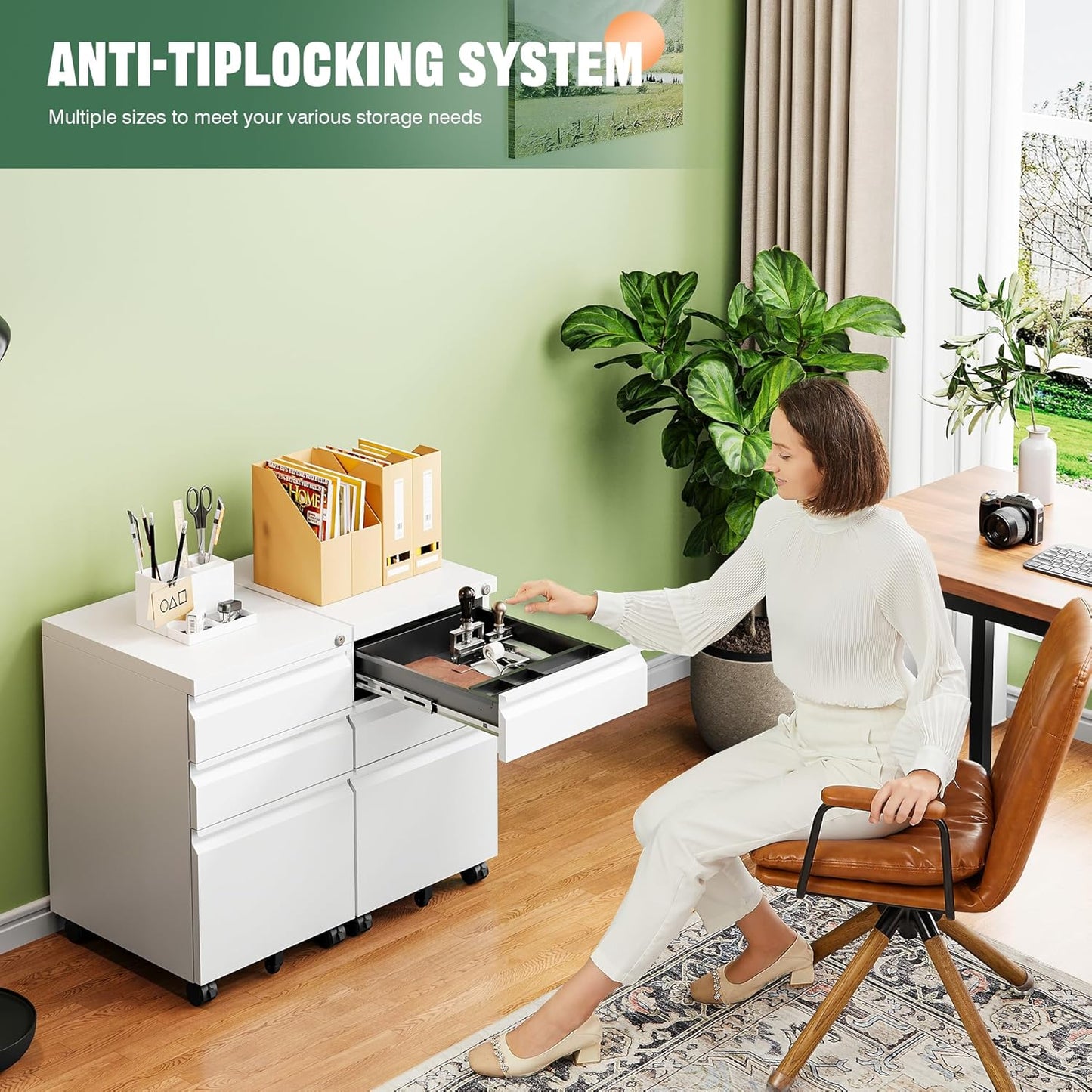 Letaya 3 Drawer Mobile File Cabinet with Lock, Under Desk Metal Filing Cabinets for Home Office Organizer Letters/Legal/A4(Fully Assembled-White)