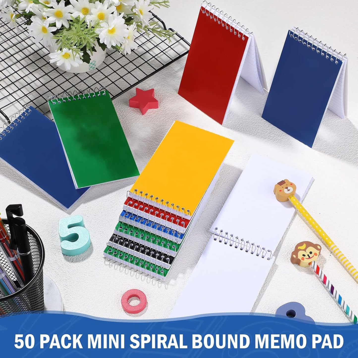 150 Pieces Spiral Memo Pads Bulk 3 x 5 Inch Small Note Pads Top Bound Lined College Ruled Paper Mini Notepad Pocket Spiral Notebooks for School Office Home Supplies, 75 Sheets (Bright Colors)