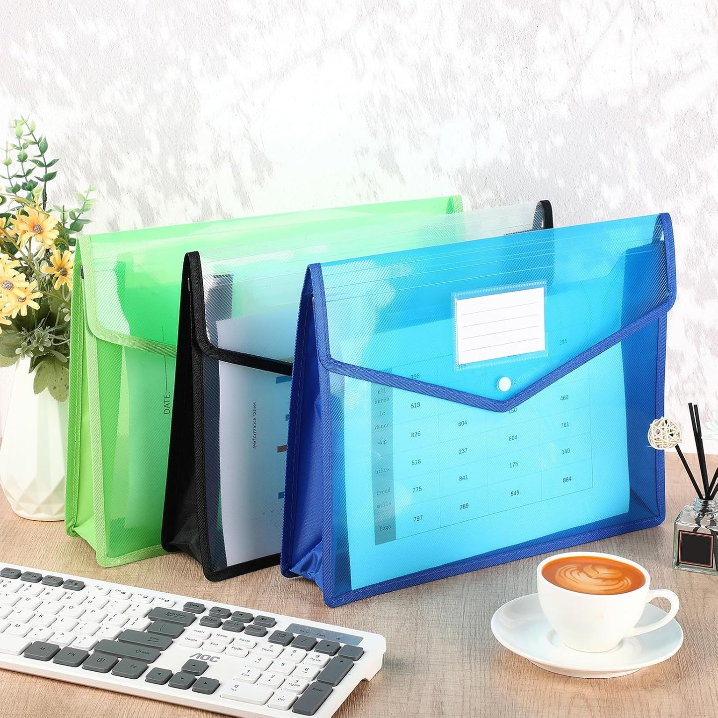 Epakh 3 Pack B4 Plastic Expanding File Folders Wallet for School Classroom Envelope File Folder Document Organizer Colorful Receipt Organizer with Snap Closure for Office (White Green Blue)