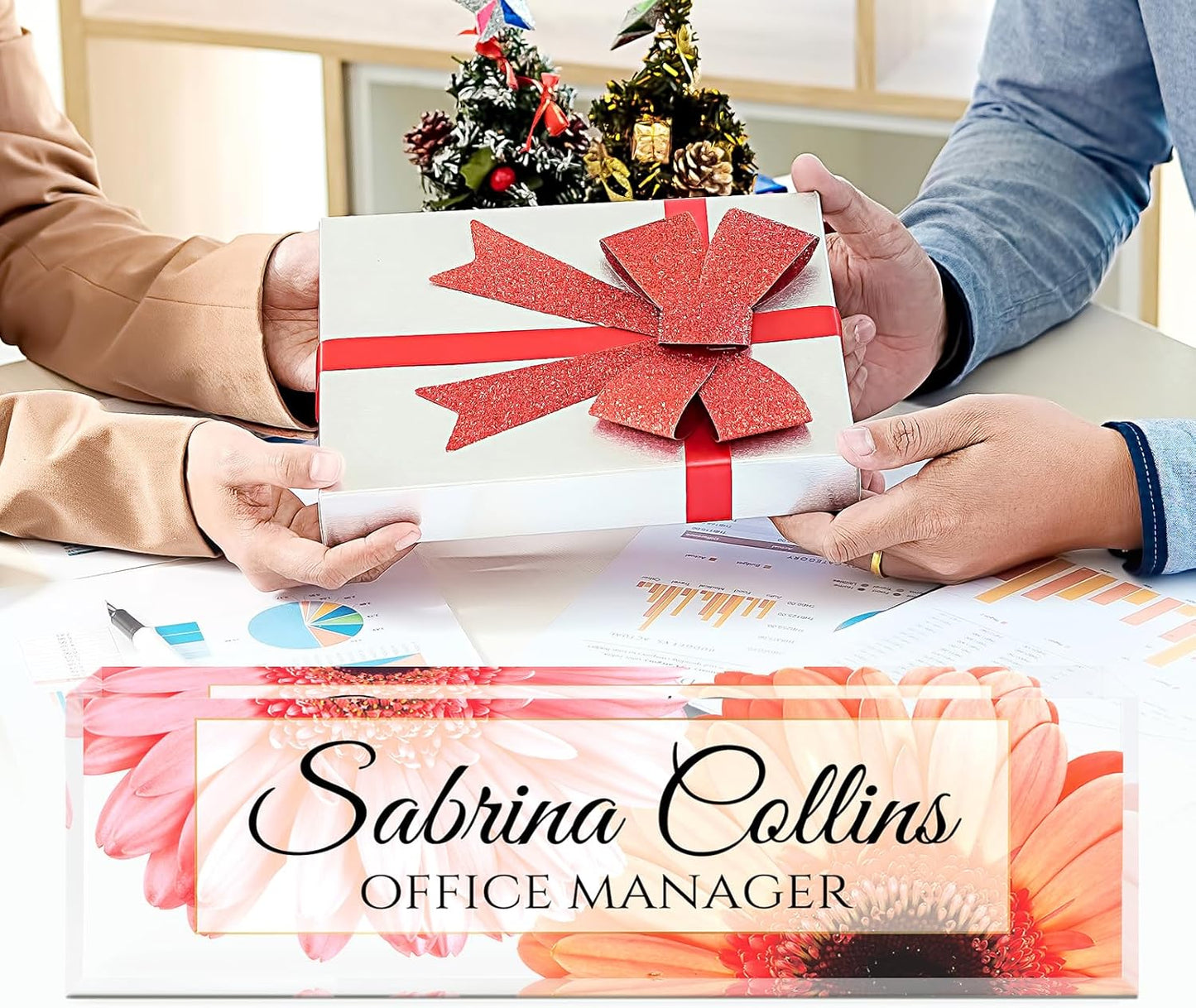 Name Plate for Desk, Desk Name Plate Personalized, Office Decor for Women Men, Acrylic Desktop Accessories, Office Appreciation Gifts for Boss Social Workers Nurse Teacher Employee (Sunflowers A)