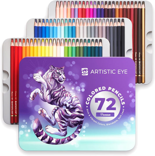 ARTISTIC EYE Premium Colored Pencils | Set of 72, Quality 3.8mm Soft Core Leads, Rich & Vibrant Colors, Blendable, Perfect for Beginner & Advanced Artists