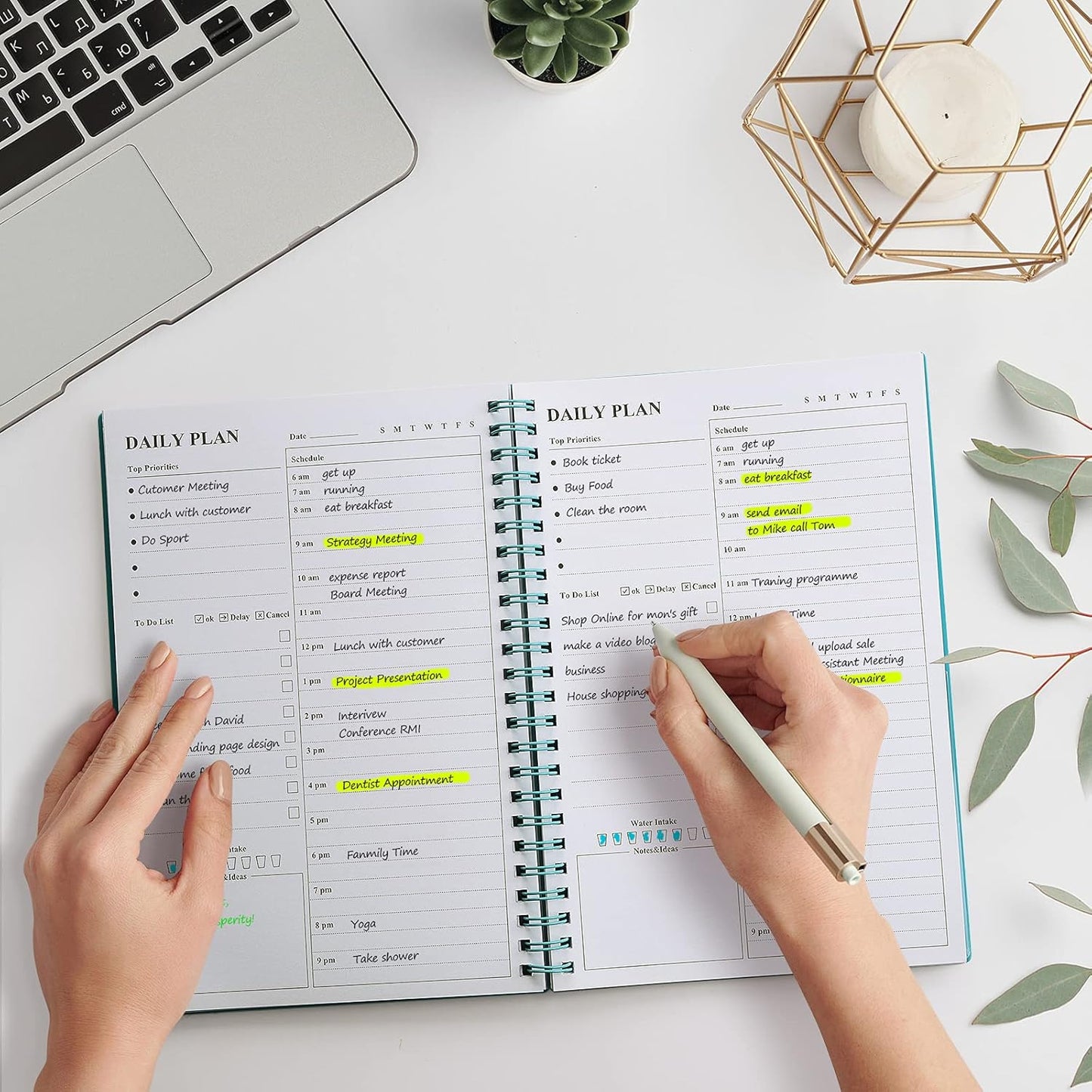 Daily Planner Undated, Asten To Do List Notebook Hourly Schedules Spiral Appointment Planner for Men and Women,PVC Hardcover,Elastic Closure, Inner Pocket 8.3" x 5.8" (Blue)