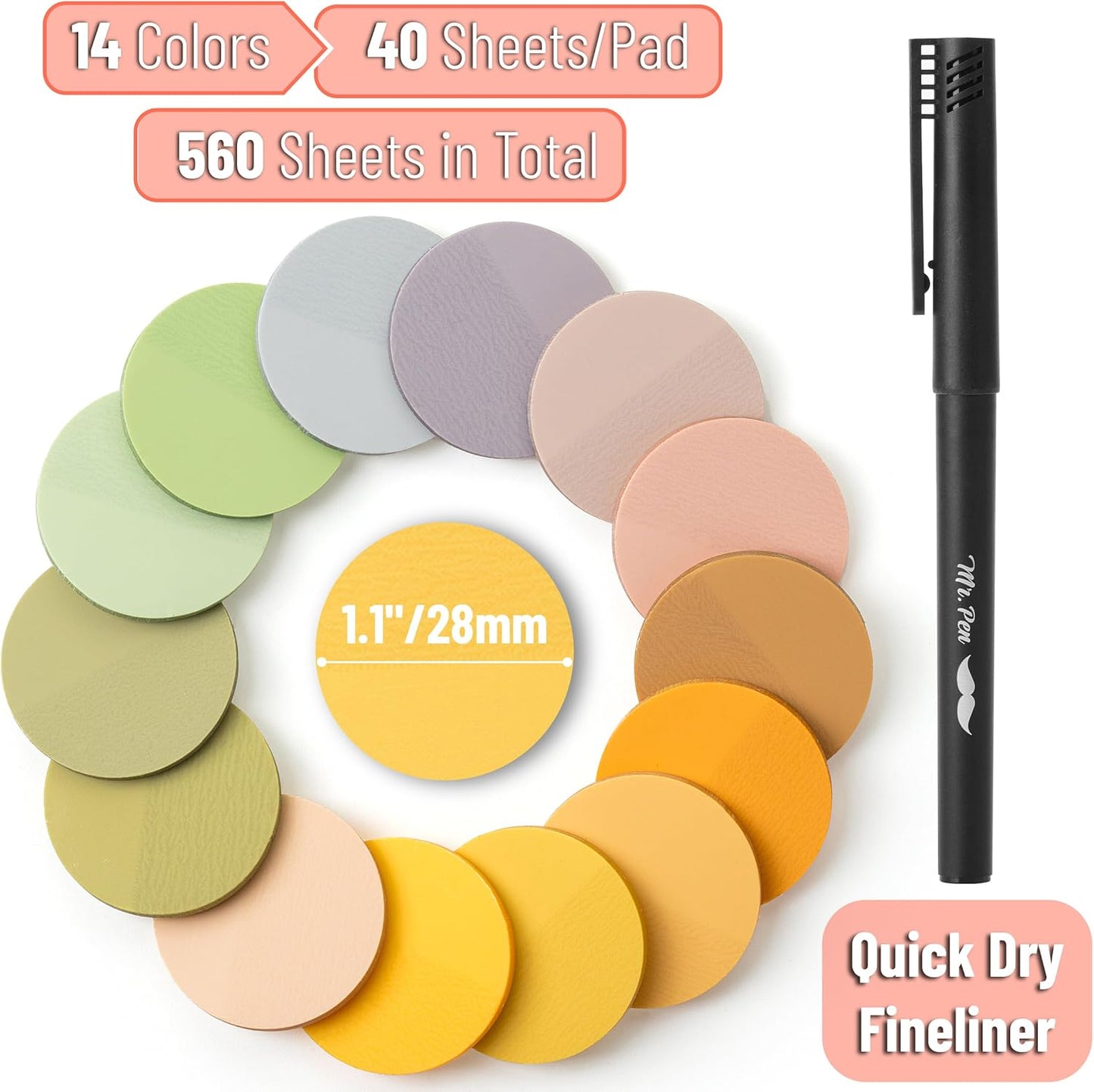 Mr. Pen- Transparent Sticky Note Set, 560Sheets, Colorful, Round Transparent Sticky Notes Set