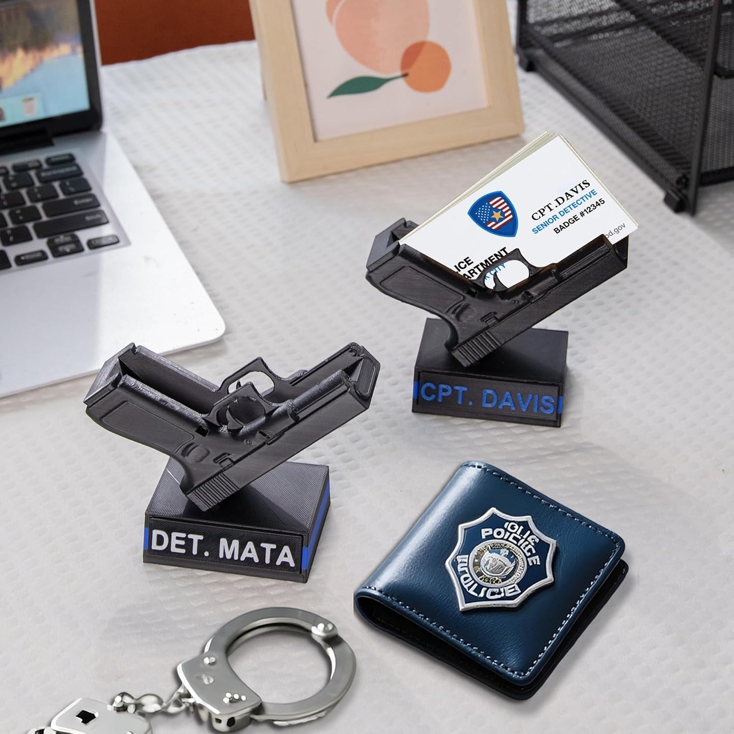 Personalized 3D Printed Business Card Holder, Custom Name Police Office Desk Decor Gift for Friends