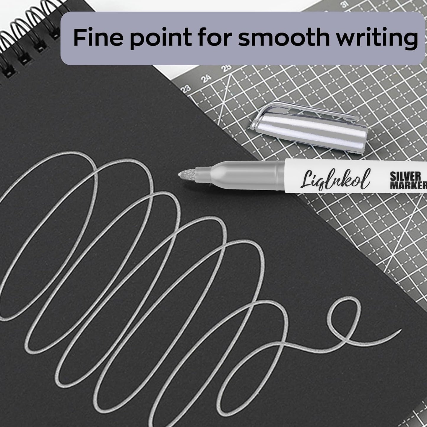 Silver Metallic Markers Pens Bulk of 24 Pack, 2mm Felt Fine Tip for Art, Crafts, Drawing, DIY Projects, Office Supplies, Gift Card Making