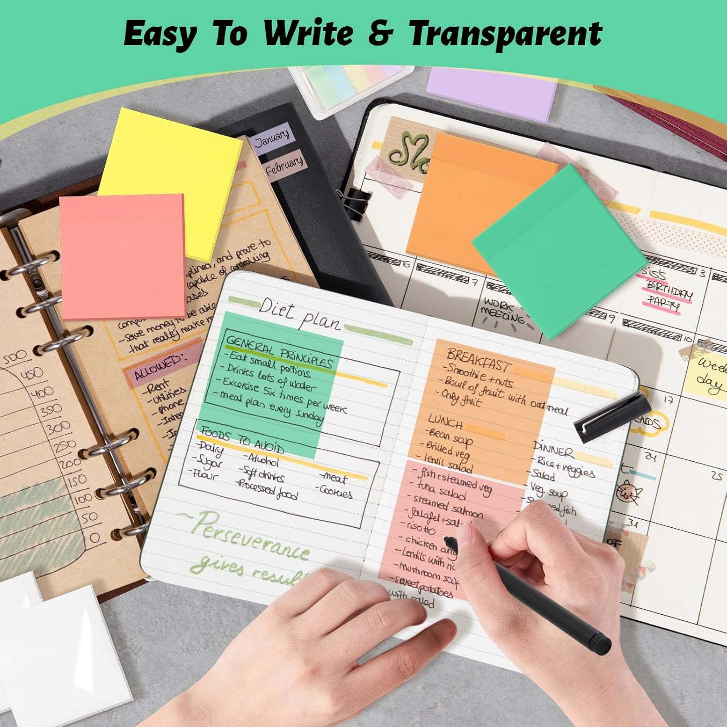 ‎SYMDROMIA Transparent Sticky Notes, 3"x3" Clear Post Translucent Sticky Notes with See Through Self-Adhesive Sticky Pads for Office School College Supplies, 800 Sheets Soft Macron