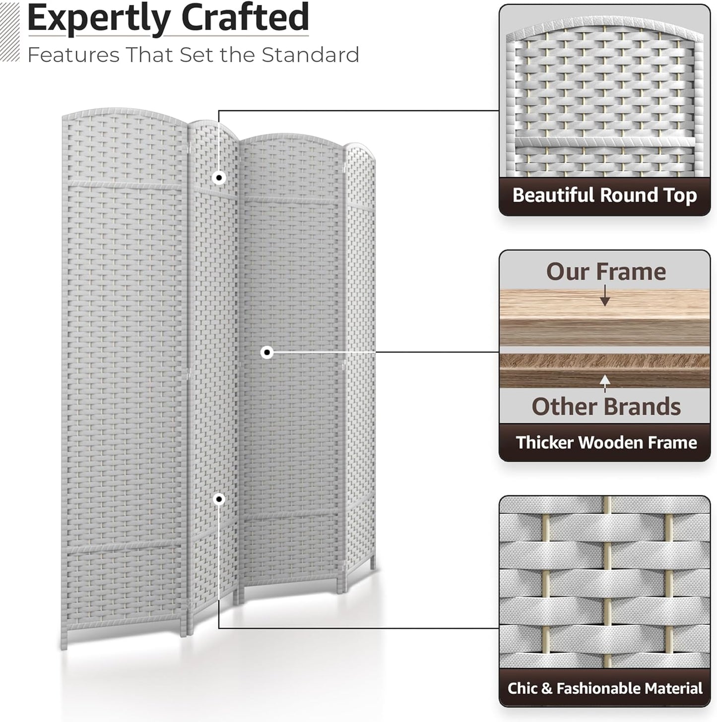Sorbus 4 Panel Room Divider 6 ft. Tall - Privacy Screen, Extra Wide Double Hinged Panels, Mesh Hand-Woven Design, Partition Room Dividers and Folding Privacy Screens, Wall Divider for Room Separation