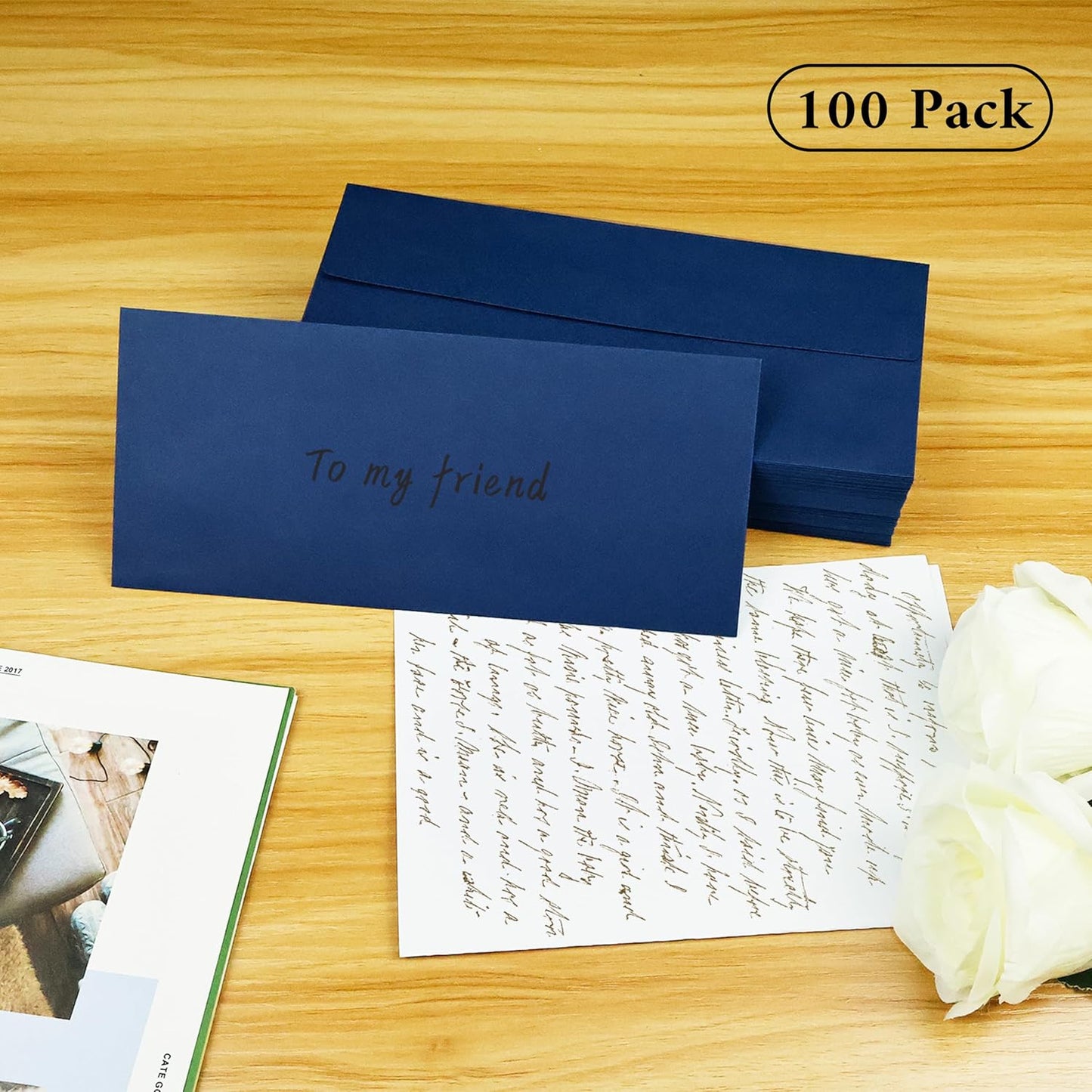 100 Pack #10 Business Envelopes, Navy Blue Standard Envelopes Self Seal, Letter Size Mailing Envelopes for Checks Letters Invoices Statements Birthday Graduation Wedding,4 1/8 x 9 1/2 Inch