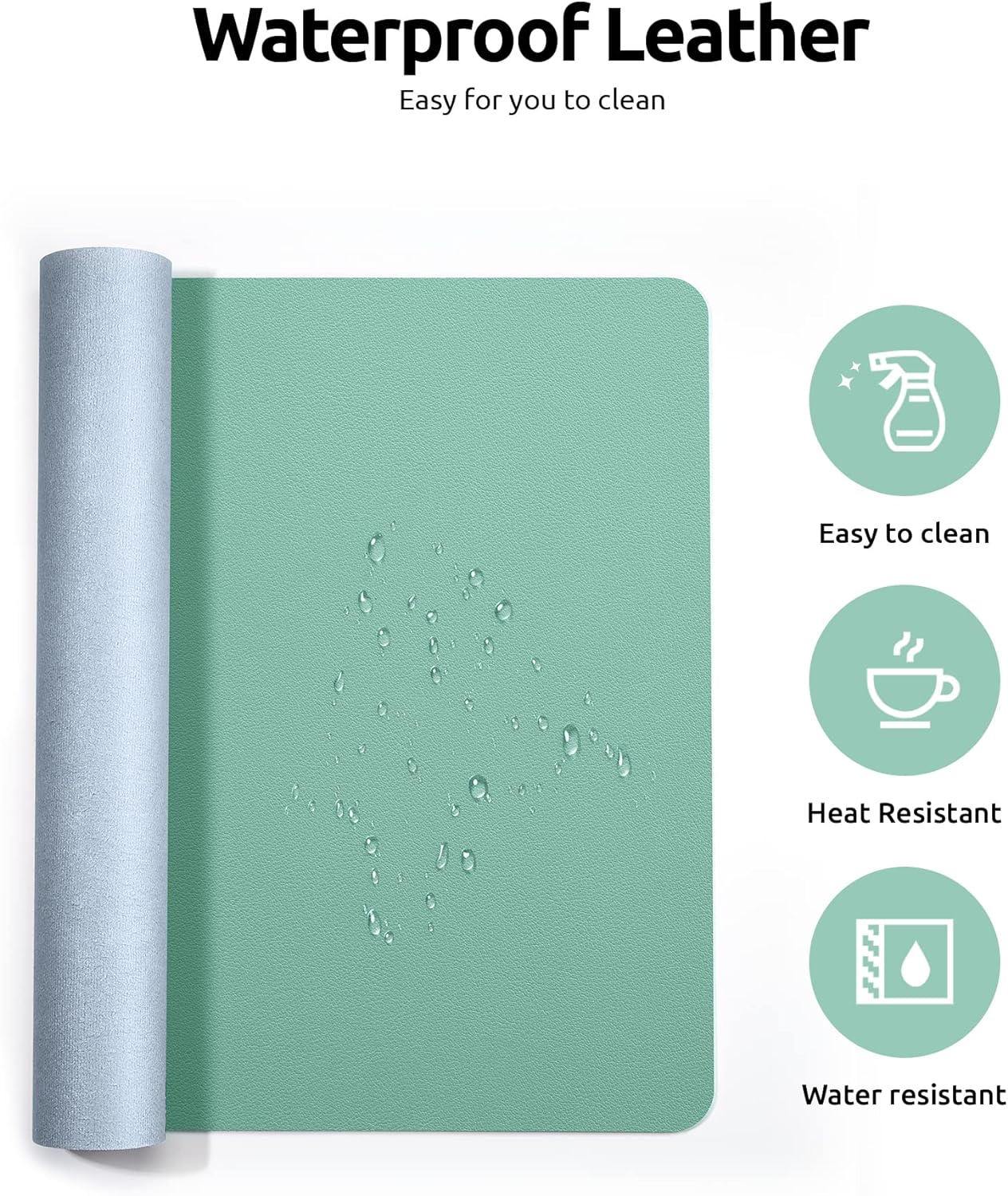 YSAGi Leather Desk Protector, Office Mat, Large Mouse Mat, Non-Slip PU Leather Blotter, Laptop Desk, Waterproof Writing Pad for Office and Home (Green-Blue, 35.4" x 17")