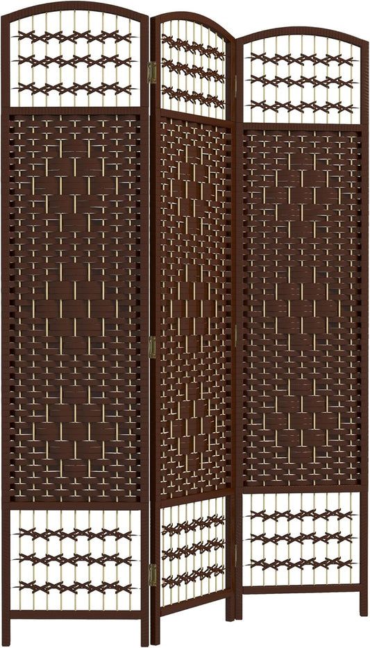 HOMCOM 3 Panel Room Divider, Folding Privacy Screen, 5.6' Room Separator, Wave Fiber Freestanding Partition Wall Divider, Brown