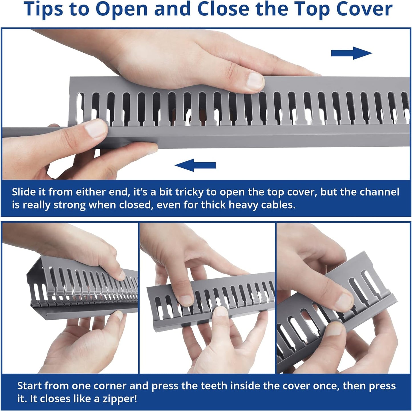 ZhiYo 2x2in Server Rack Cable Management, 6.6ft Cable Duct Cable Raceway Kit, Electrically Safe PVC for Network Cable Management, Open Slot Wire Raceway for Computer Under Desk, Wire Duct Grey