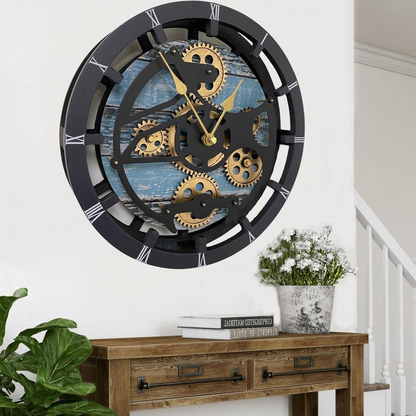 The Gears Clock 16 inches Wall Clock with Real Moving Gears Convertible into a Big Mantel Clock (Aqua Green)