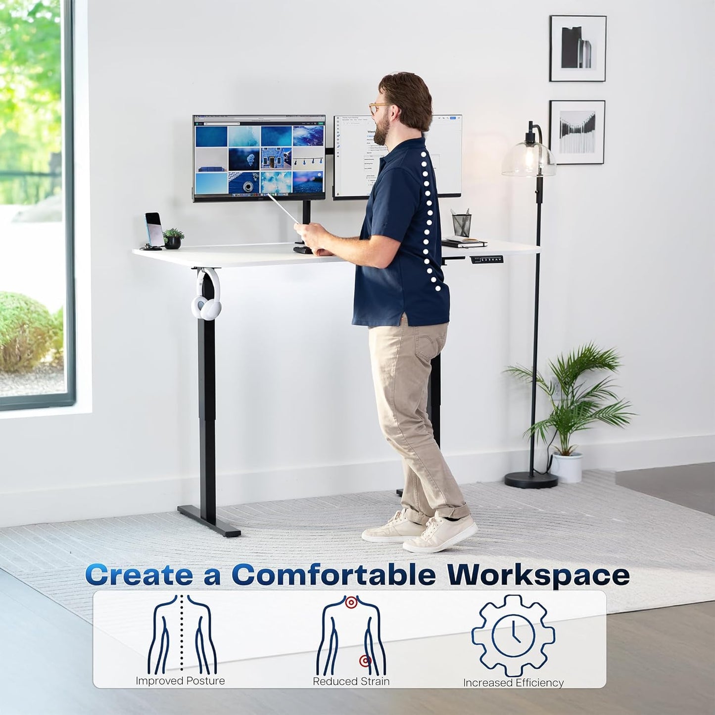 VIVO Electric 63 x 32 in Standing Desk, Memory Height Adjustment, 1B Series, White Top Black Frame, DESK-KIT-1B1W