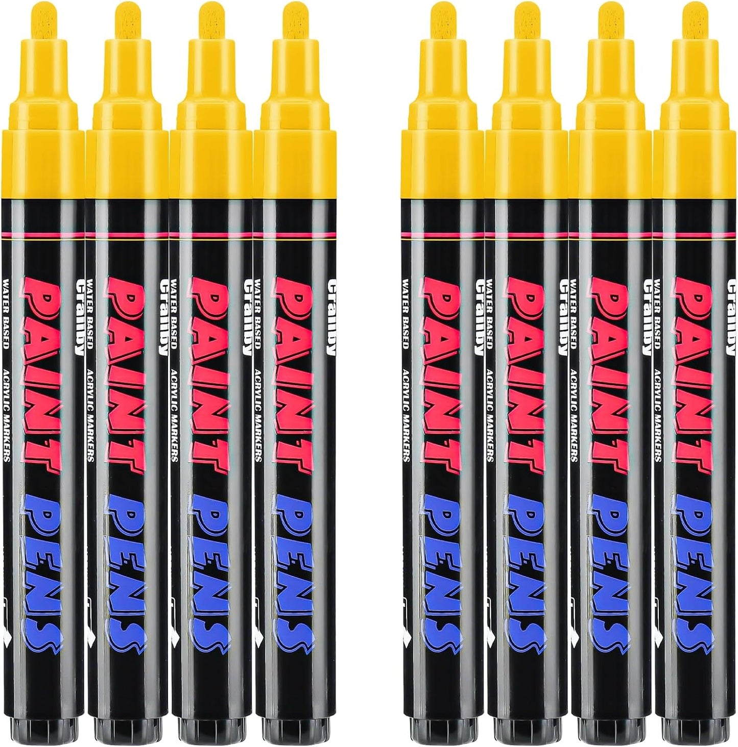 Yellow Paint Pens Paint Markers - 8 Pack Permanent Quick Dry Waterproof Marker Pens for Rocks Wood Fabric Plastic Canvas Glass Mugs Metal Tire Stone